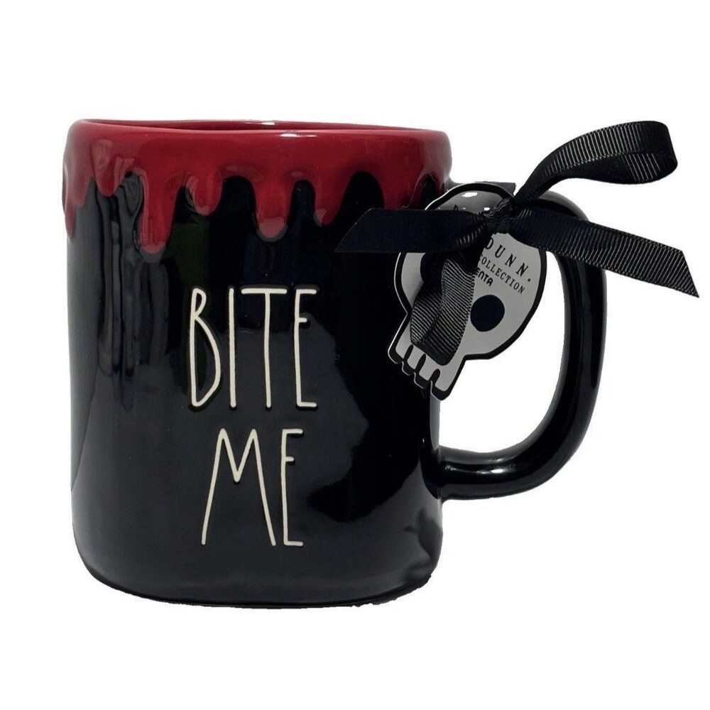 NEW Rae Dunn BITE ME Vampire Mug 21 oz Dripping Blood Halloween.